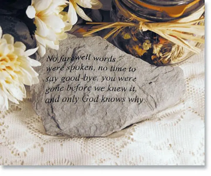212 MAIN Cast Stone Weatherproof Garden Memorial Plaque - Garden Accessories, Grief Remembrance Decor, "No Farewell Words Were Spoken" Design, 5.5x3.75in