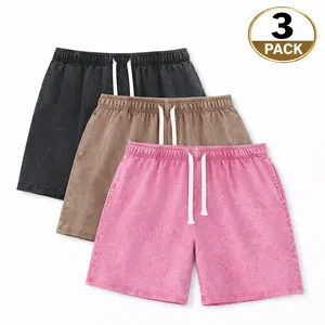 3 Pack Unisex Plus Size Vintage Acid Washed Gym Shorts – Heavyweight Cotton Baggy Athletic Streetwear Sweat Shorts with Elastic Waist Drawstring & Pockets