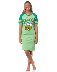 Sanrio Hello Kitty and Friends Women's Varsity Pajama Sleep Shirt V-Neck Raglan Nightgown