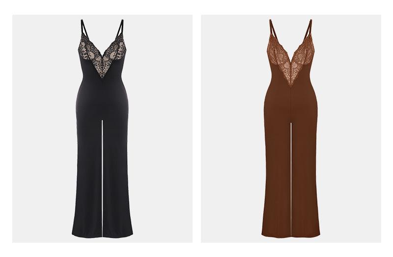 Popilush The Shapewear Jumpsuit Lace Wide-Leg Shapewear Slip Jumpsuits Basic Womenswear Comfort