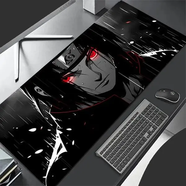 Anime Ninja Mouse Pad, Dark Red Eye Gaming Desk Mat, Japanese Anime Inspired Extended Mousepad, Large Non Slip Computer Desk Accessory, Gamer Room Decor, Gift for Anime Fans