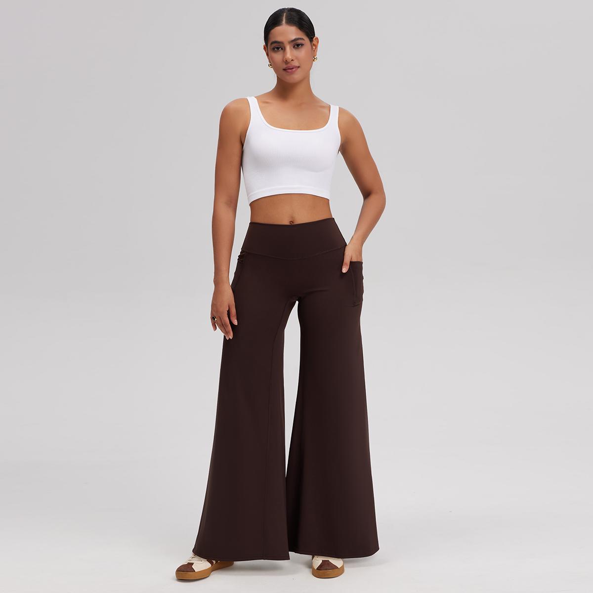 OQQ Women’s  High-Waist Wide Leg Casual Yoga Pants – Stretchy & Workout Casual Trousers With Pockets Trousers SpringStatements