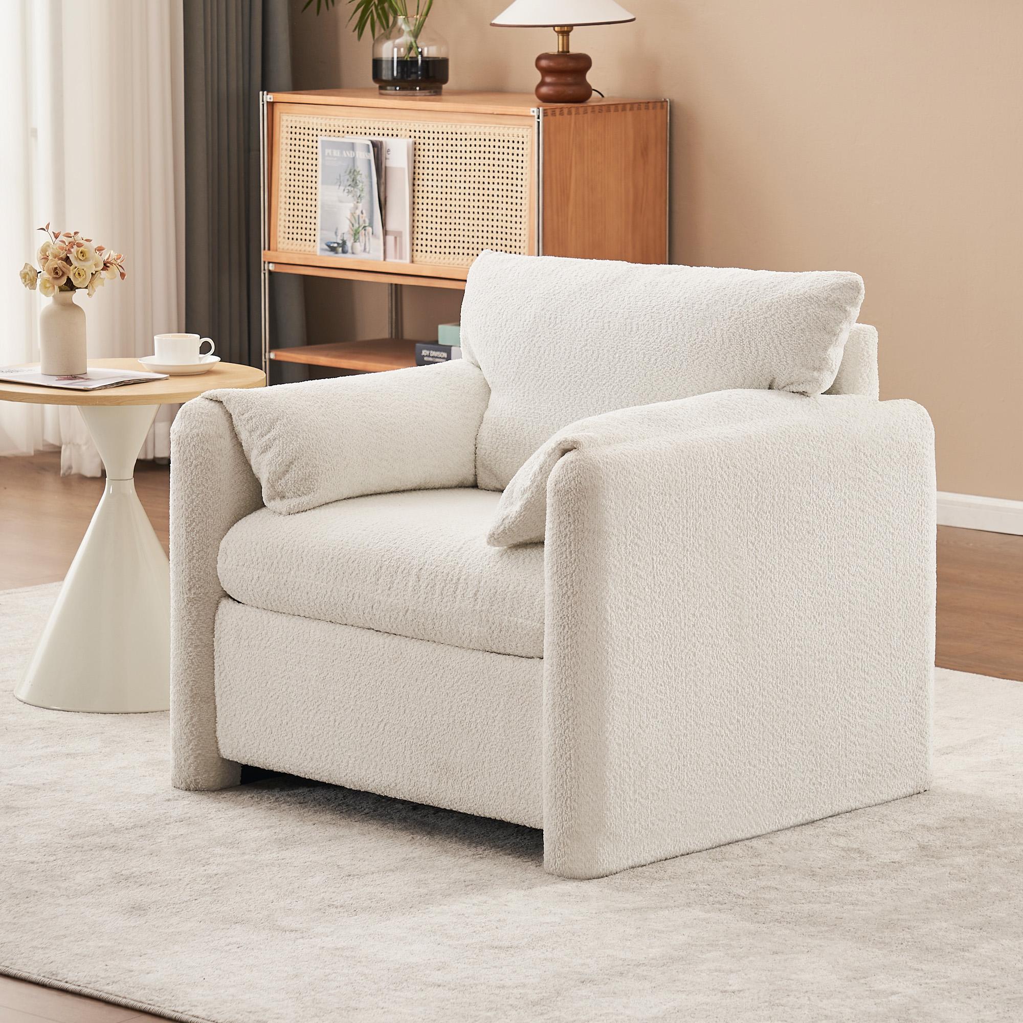 002 Fixed-Modern Accent Chair Single Seater - Plush Chenille Lounge Chair with High-Resilience Cushion, Compact Reading Chair for Living Room, Bedroom, Dorm Room & Apartment-Armchair