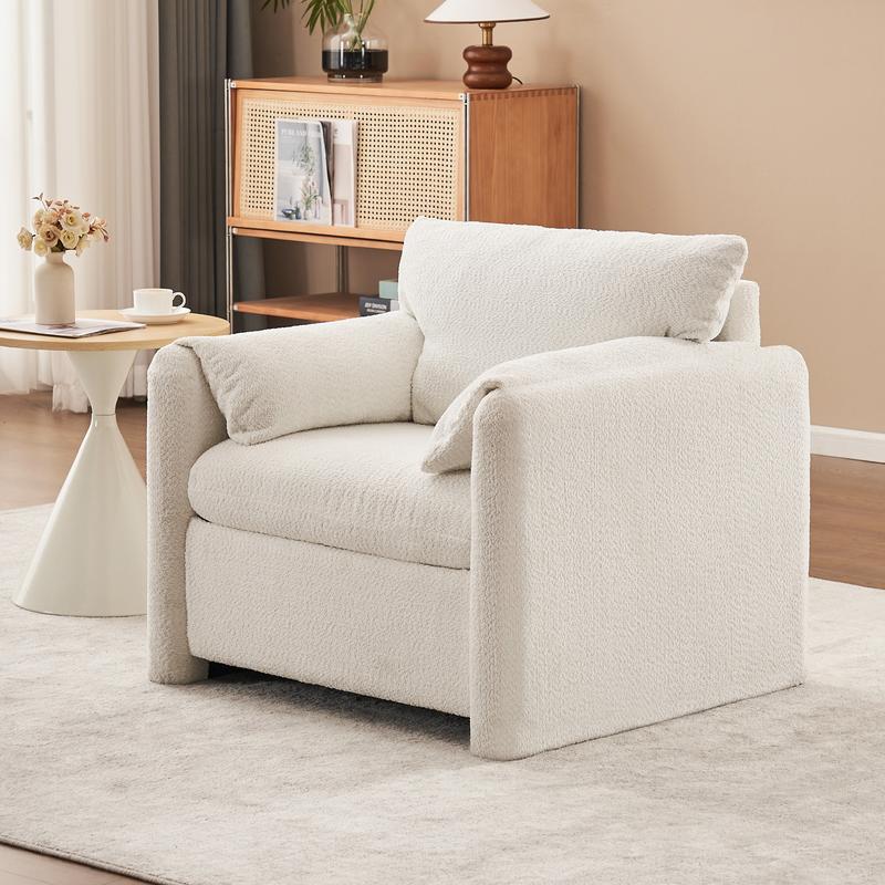 002 Fixed-Modern Accent Chair Single Seater - Plush Chenille Lounge Chair with High-Resilience Cushion, Compact Reading Chair for Living Room, Bedroom, Dorm Room & Apartment-Armchair