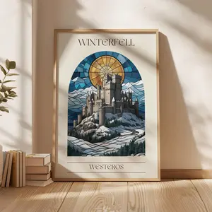 Game of Thrones Winterfell Print, GoT, A Song of Ice and Fire Poster, Bookish Wall Art, George R. R. Martin (Unframed)