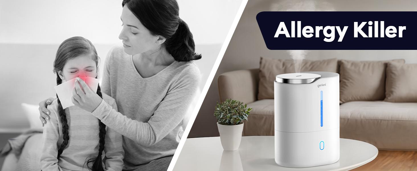 Geniani Huron 4L Ultrasonic Cool Mist Humidifier – Top Fill, Quiet for Bedroom, Plants,  Aroma Terapia  – 18h Runtime, Auto Shut-Off with Oil Scents