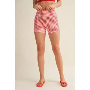 Gingham Print Contrast Binding Biker Shorts