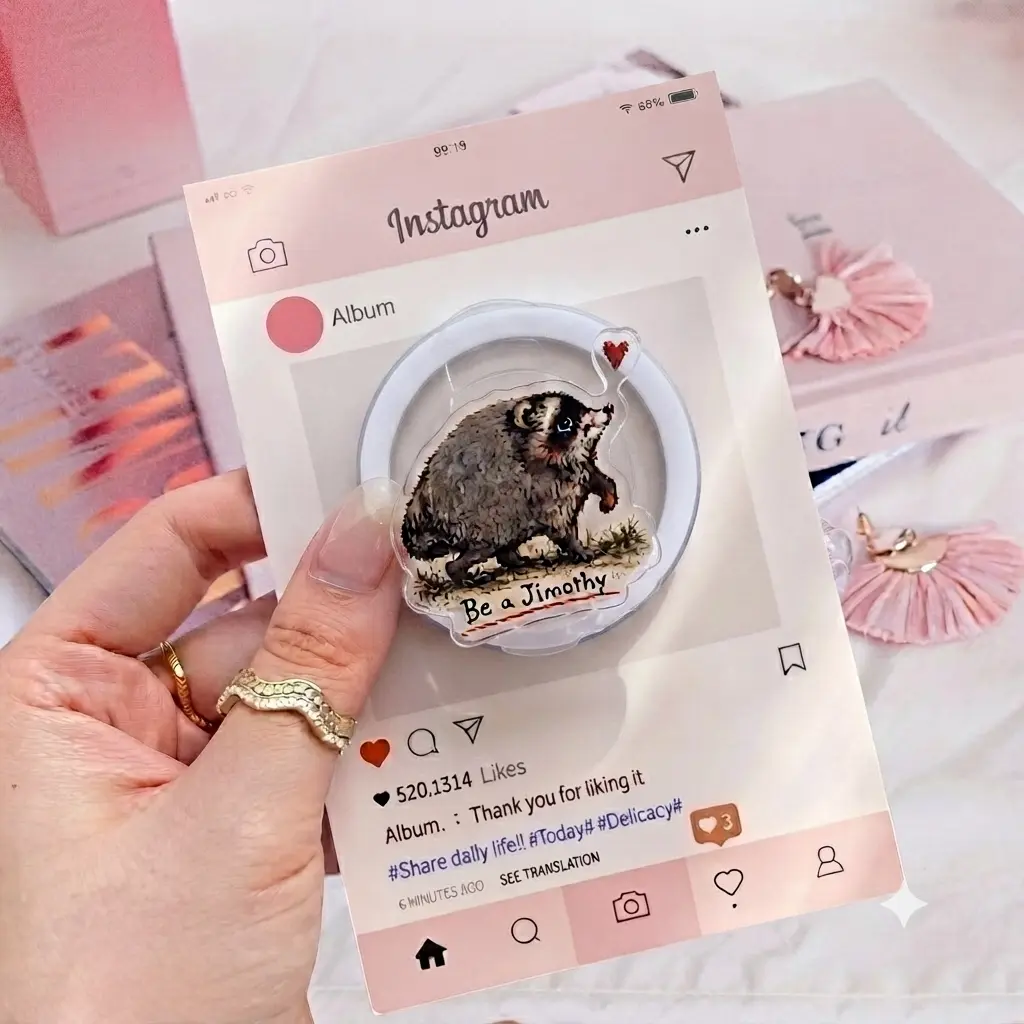 Cute Animal Quote Acrylic Phone Grip - Aesthetic Inspirational Phone Stand for Trendy Mobile Device