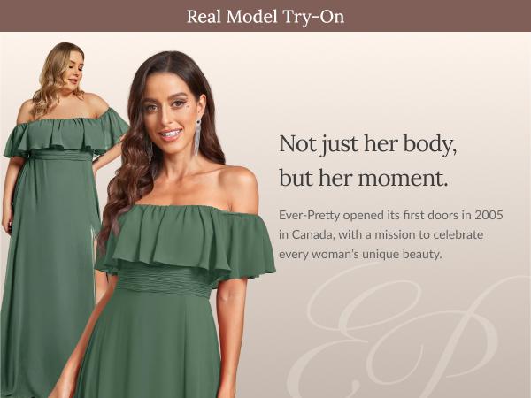 Ever-Pretty 2026 Valentine dress Spring Dress Chic Ruffle Off-Shoulder Chiffon Maxi Gown, High Slit Design for Beach Bridesmaid Dress – Chic & Elegant for  Weddings ES00969 Womenswear Elegance