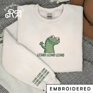 Embroidered Lizard Lizard Lizard Meme Shirt, Tiktok Viral Meme Lizard T-shirt, Lizard Button Meme Sweatshirt for Him or Her, Weirdcore Y2K