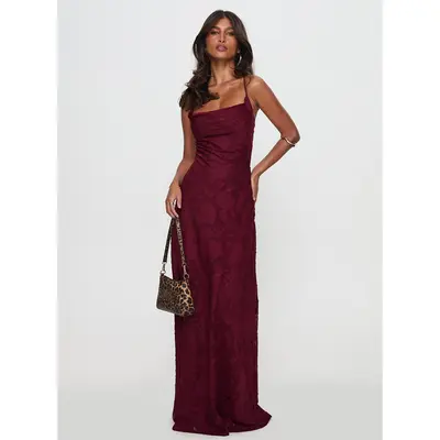 Azura Off The Shoulder Maxi Dress Burgundy Princess Polly - TikTok Shop