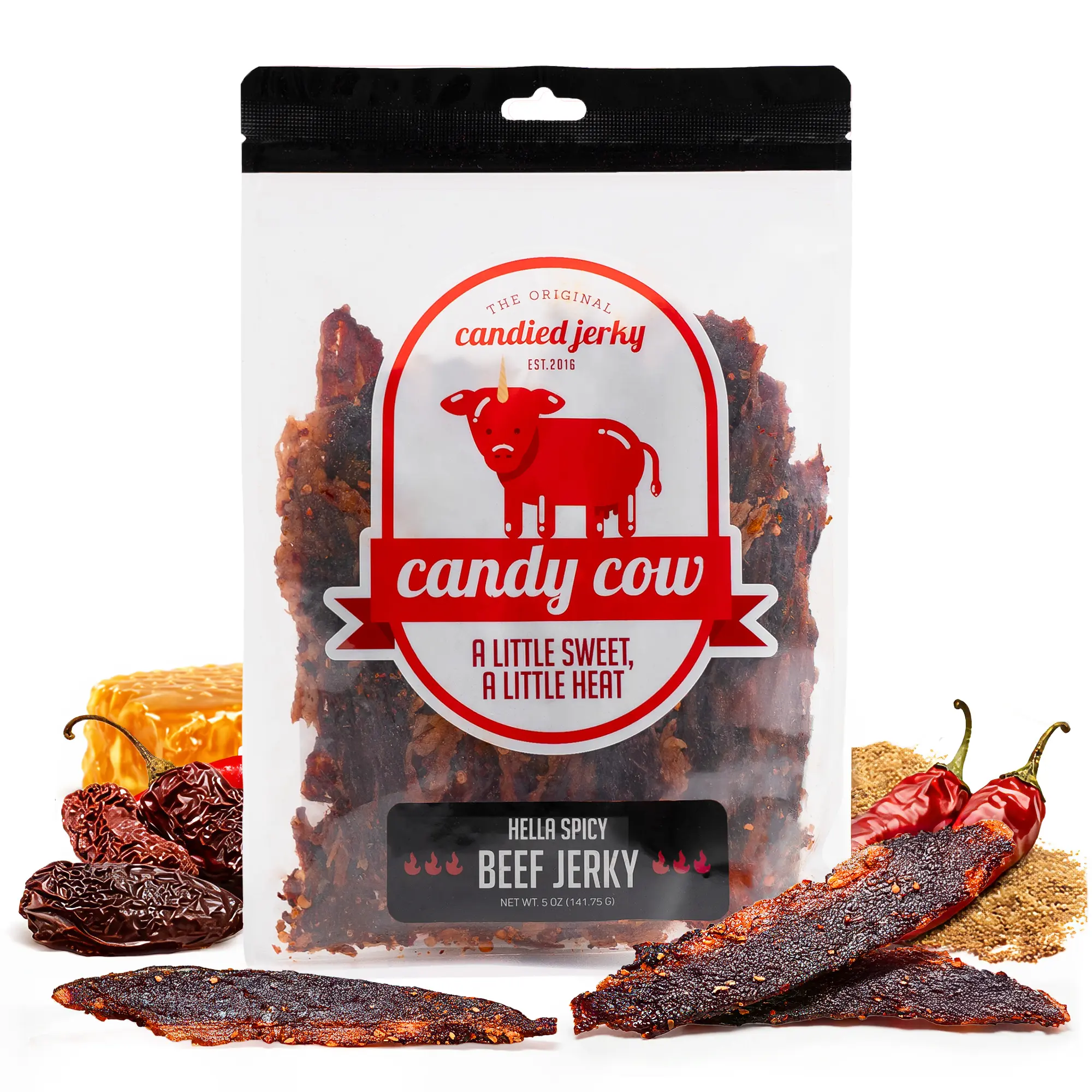 Candy Cow Hella Spicy, 5oz Bag, Extreme Sweet Heat Beef Jerky – Ultra ...