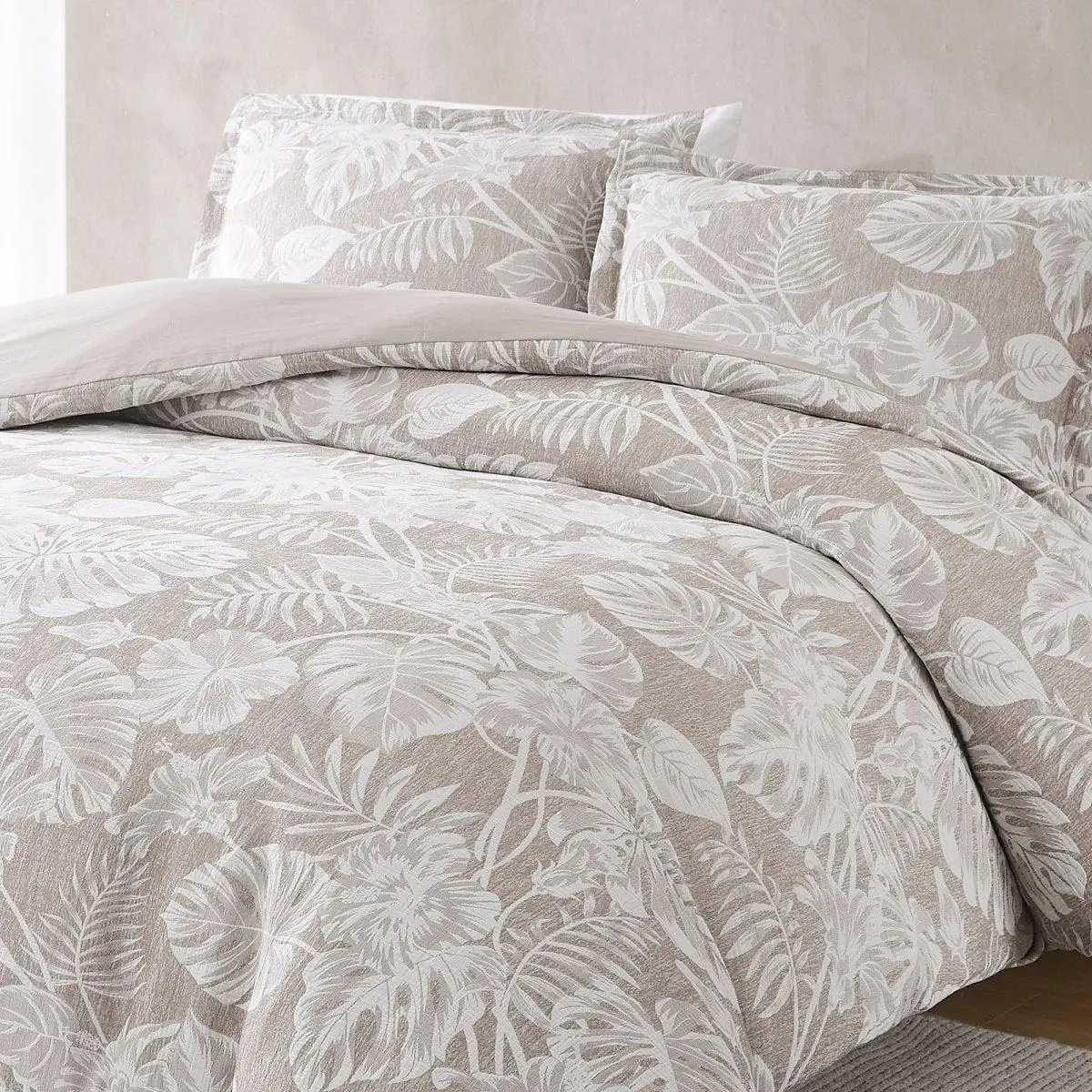 Lush Decor 3-Piece Bali Tropical Palm Print Gauze Jacquard Duvet Cover Set - Cotton Blend, Boho Bedding, Boho Coastal, OEKO-TEX Safe, Machine Washable, Full/Queen Standard Sizes, Year-Round Home Linens, Palm Prints