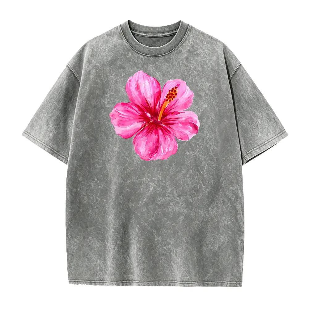 Hibiscus Flower Shirt, Tropical Floral Shirt, Hawaii Vacation Beach Tee, Summer Vibes Shirt for Women, Oversized Boho Style