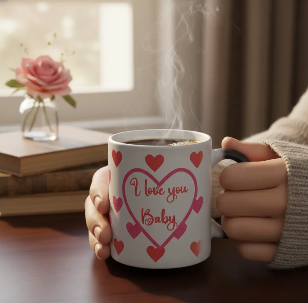 Personalized Color Changing Mug with Hearts Magic Heat Reveal Mug Romantic Gift Black Thermochromic Mug Gift Box Included San Valentine