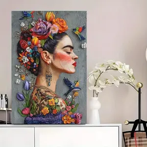 2D Flat, 1pc Vibrant Mexican-Style Wall Art with Colorful Floral Design Featuring a Woman, Butterflies, and Parrots – Perfect for Indoor & Outdoor Home Decor, Kitchen, Garden, or Café – Rustic Farmhouse Craft for Room Decoration, Garden Decoration
