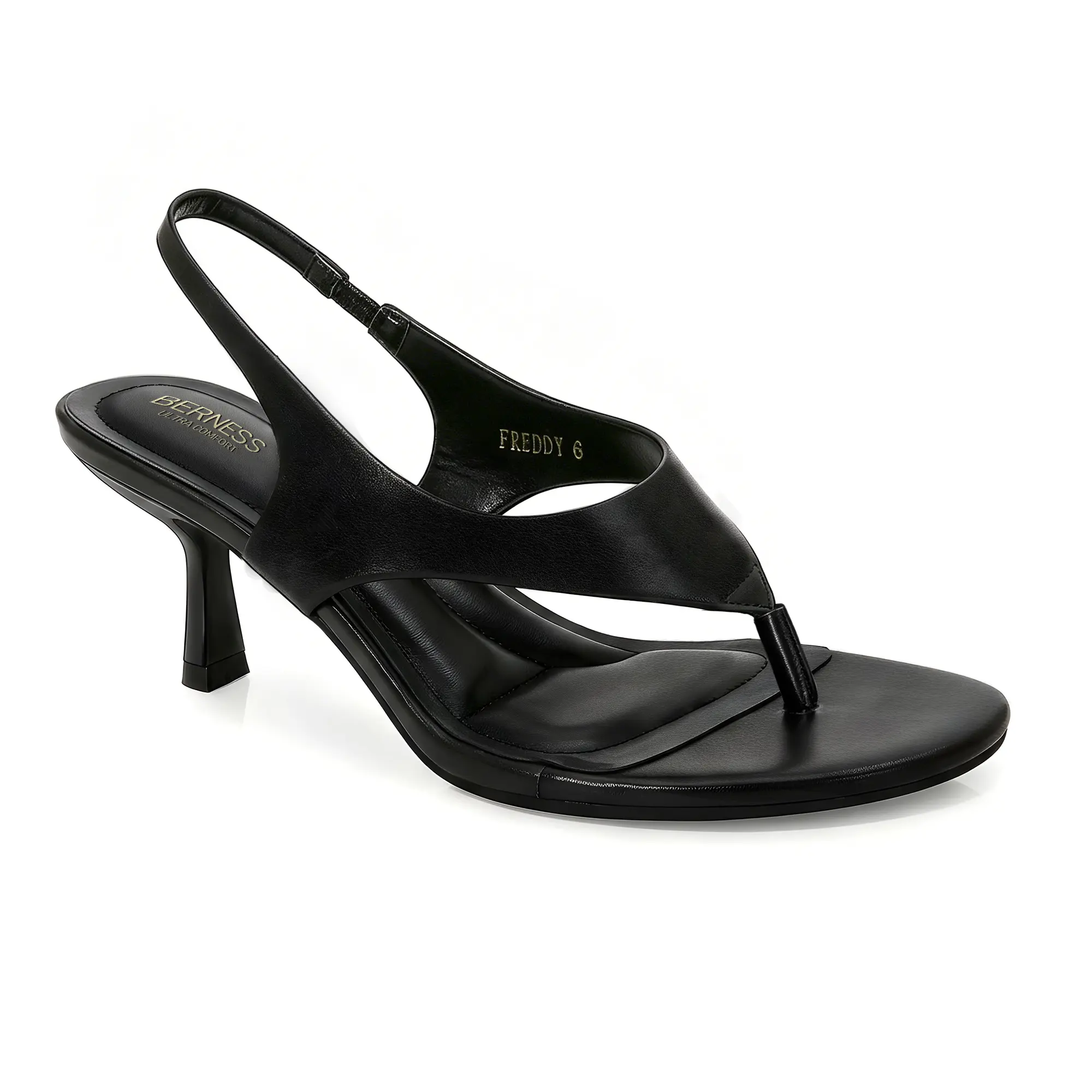 BERNESS Women's Freddy Kitten Heel Sandals - Faux Leather Thong Slingback Footwear with Cushioned Insole, Elegant Summer Dress Heels Shoes for Women, Stylish Design Sandals, Padded, Kitten Heels