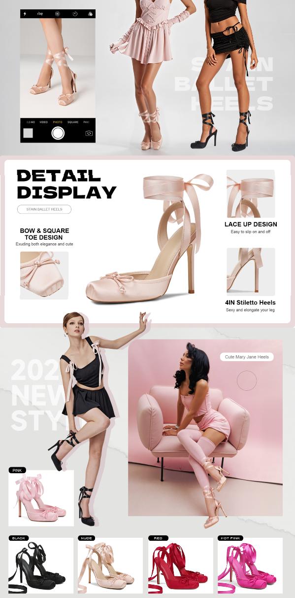 AOSPHIRAYLIAN Elegant Fashionable Ladies High Heeled Square Toe Ankle Strap Satin Bow Ballet Toe Cap Bottom Lace Up Slingback Pumps Strappy Sandals Stiletto Mary Janes Elegant Party Shoes