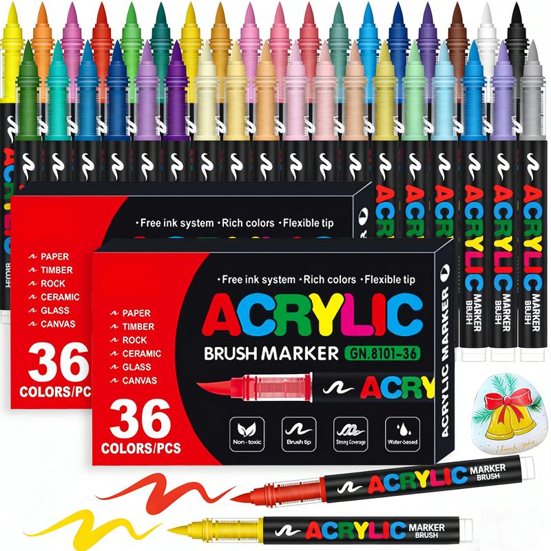 Acrylic Paint Markers, Soft Brush Tip Pens and Markers, Acrylic Paint Pens for Wood, Stone, Canvas, Glass, Fabric, Egg, Rock Painting and DIY Crafts Art Supplies (36)