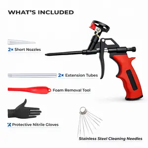 Professional PU Foam Gun for Sealing Filling & Insulating Adjustable Flow Ergonomic Design with Long Nozzle and Accessories