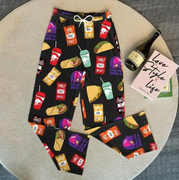 Unisex Novelty Pajama Pants– Funny Taco & Hot Sauce Pattern Lounge Sleepwear, Merch Bottoms Comfortable Loose Fit Casual Home Wear All Season Lounging Gift