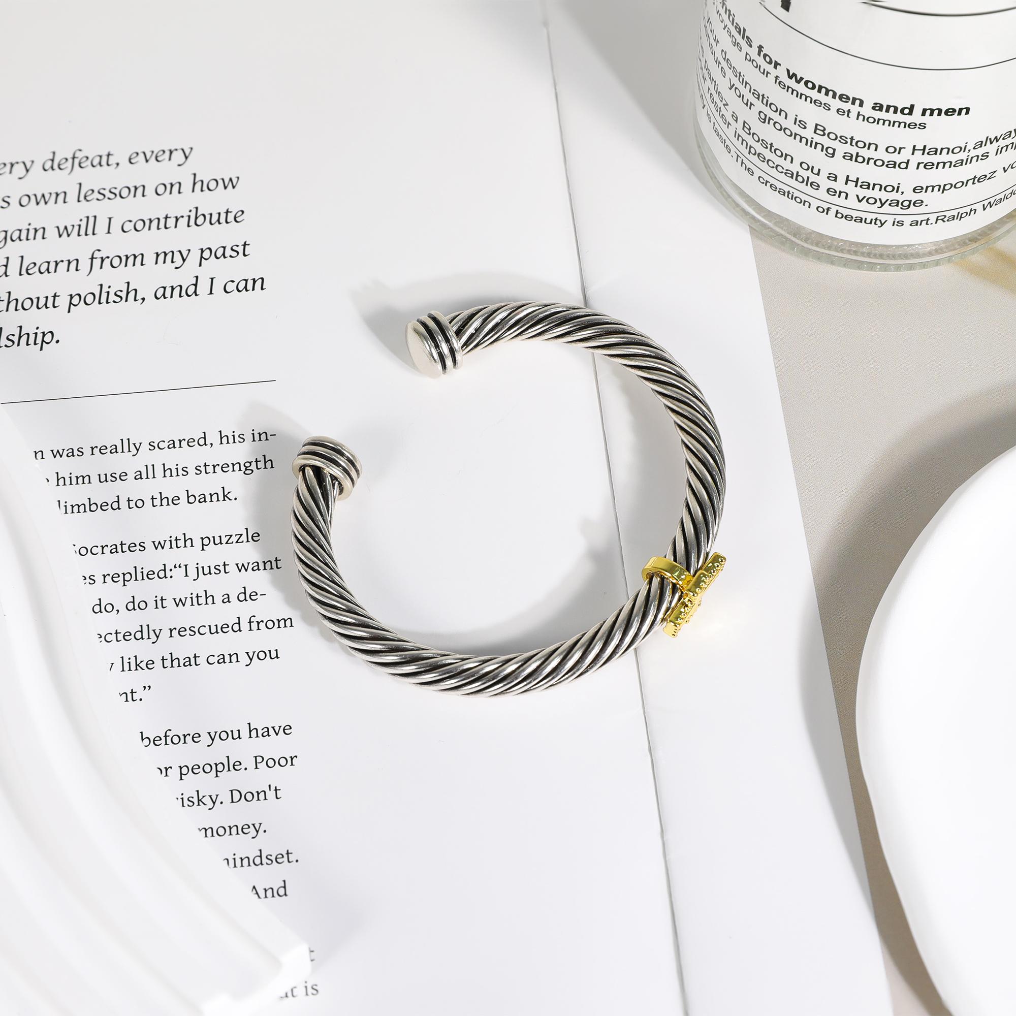 Mytys Elegant Stackable Cuff Bracelets for Women Gorgeous Twisted Cable Adjustable Copper Jewellery Accessories Hypoallergenic Trendy For All Match Faith Wear Jewelry