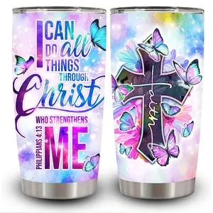 1pc 20oz Butterfly Christian Scripture Tumbler with Lid, Insulated Travel Mug, Gift for Women Men, Ideal for Halloween, Independence Day, Memorial Birthday Gift, Coffee Cup, weird stuff