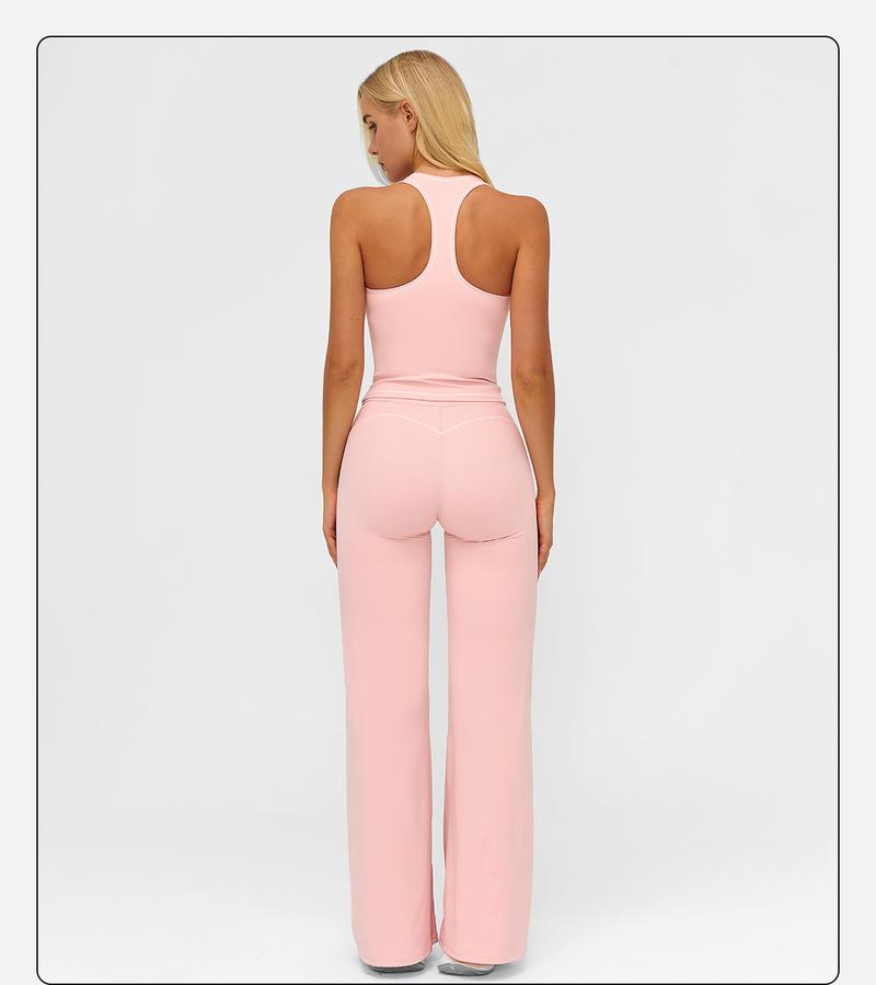 MFVIM Women's Sporty Tracksuit Set - Casual Two-Piece Athletic Wear, 78% Nylon 22% Spandex, Ideal for Gym & Daily Activities, H-Shaped Back Design, Bell-Bottom Pants