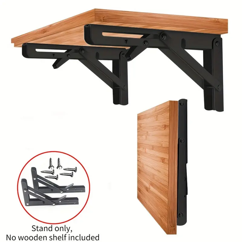 2 Counts Heavy-Duty Adjustable Folding Shelf Brackets, 90-Degree Angle, Carbon Steel Shelf Bracket for Industrial Storage Racks, Decorative Wall & Desktop Office Shelving Hardware, Wall Mount Compatible, Home Organization, Wall Hold