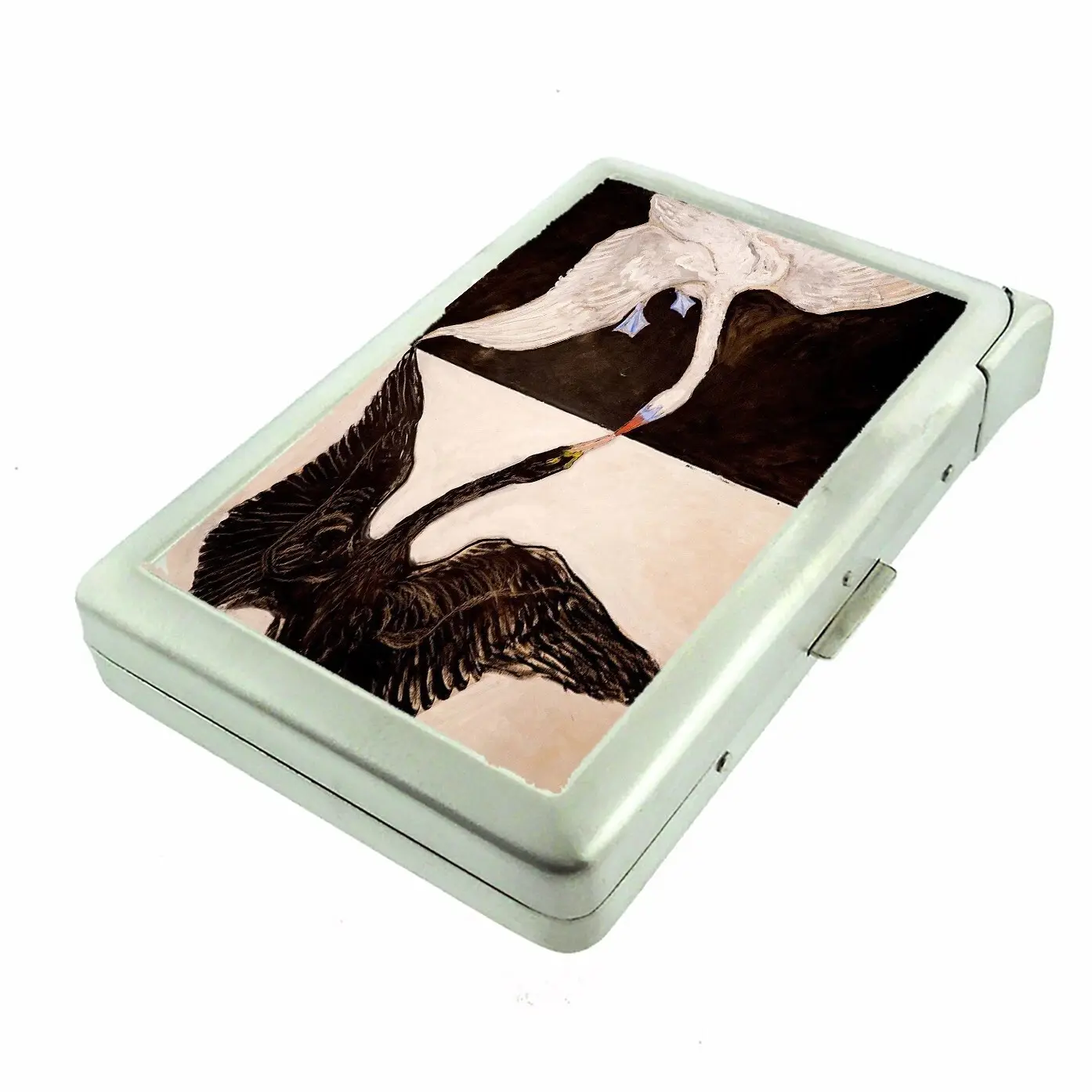 Double Swan Ying and Yang Black and White Metal Case with Built in Lighter Fun