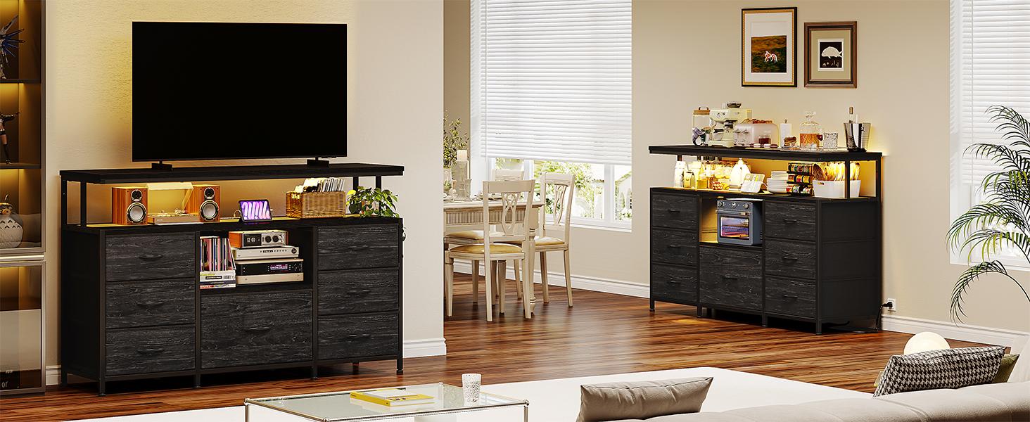 RaybeeFurniture 7 Fabric Drawers Dresser TV Stand,   with LED Lights & power outlets for 55" TV, for Bedroom Entertainment Center,  for Living Room tv stand