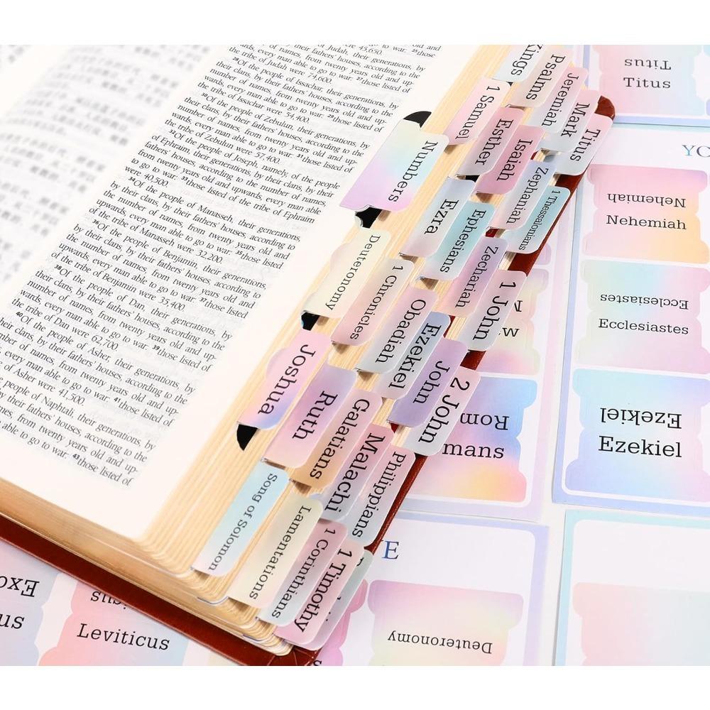 Colorful Rainbow Bible Tabs for Kids - Multi-Color Paper Index Tabs, Teens & Adults, fits Most Bible Versions (90 Tags)