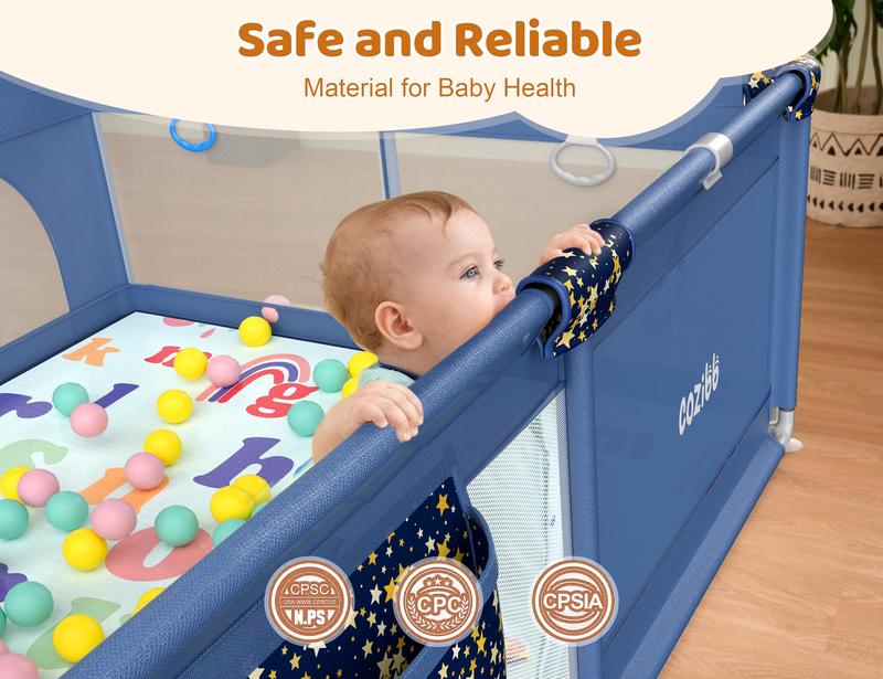 CoziBB BP01 Baby Playpen with Mat, 71" × 59" Extra Large Playpen for Babies and Toddler, Baby Fence Play & Sleep Area for Indoor & Outdoor