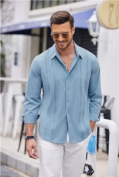 COOFANDY Men's Cuba Guayabela Shirt Short Sleeve Button Down Shirt Casual Summer Beach Linen Shirt, Fashionable Casual Business Shirt, Comfortabl Underwear e Fabric, Men's Choice