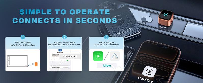 YETHKE 2026 Mini Wireless CarPlay Adapter Upgrade Wired to Wireless for CarPlay & Android Auto Plug and Play Fast Auto-Reconnect Stable Control Zero Delay Car Play for iPhone iOS 10+ Android 11+