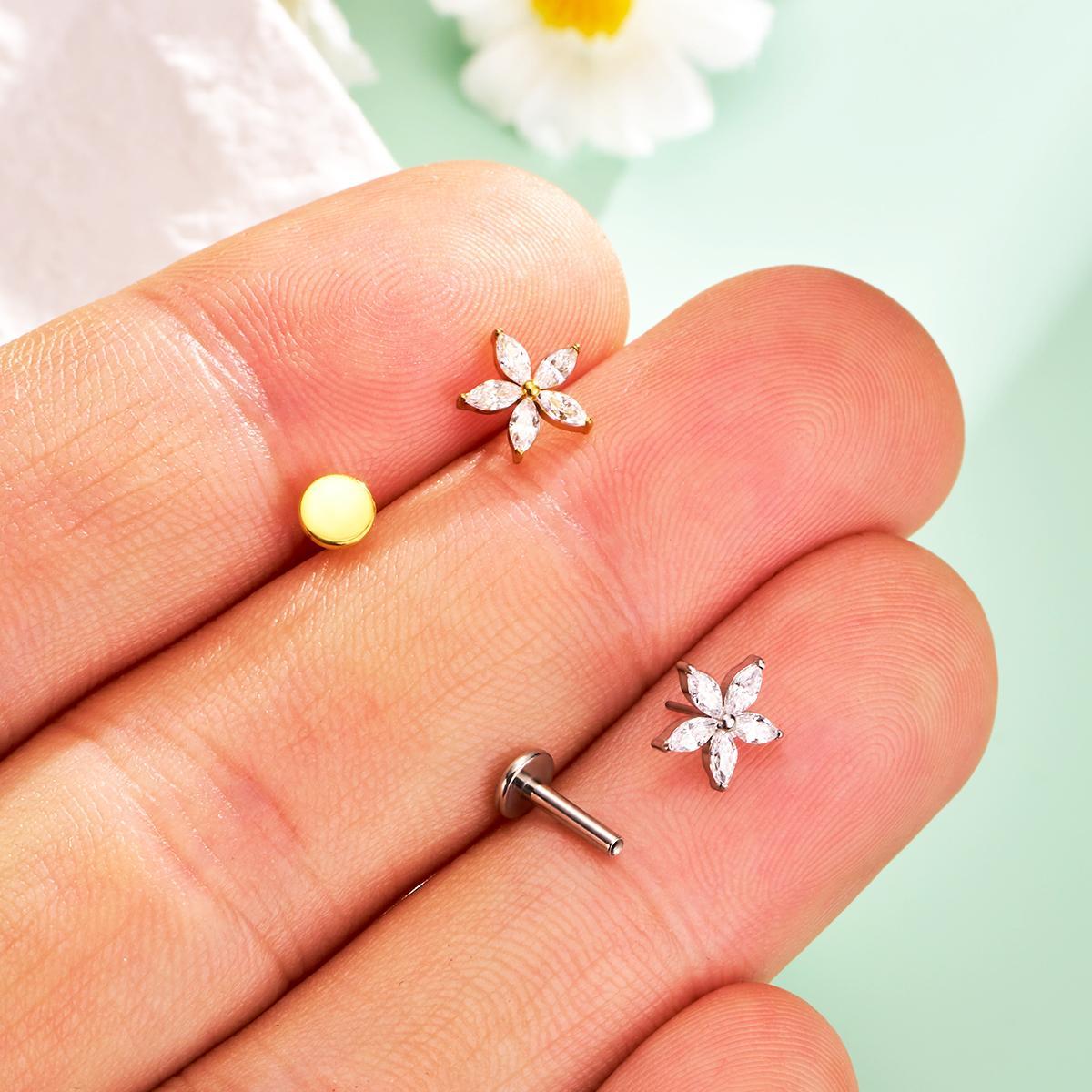 Oufer 16G Flower Threadless/Push Pin Flat Back Ashely Piercing Cartilage Stud Earring for Woman