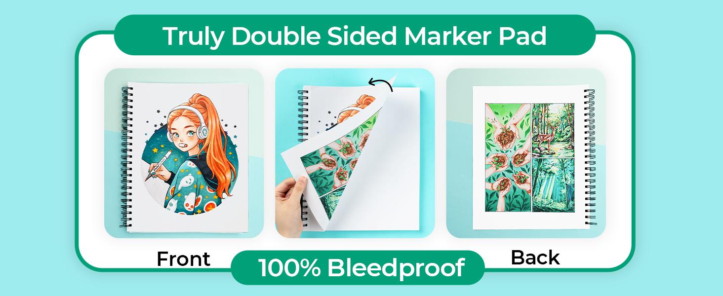 Ohuhu Sketchbook: 8.9"x8.3"/7"x10" Paper Size - 90LB/150GSM - Double-Sided Marker Pads Art Sketchbook - Smooth Drawing Paper - 60 Sheets/120 Pages - Bleedproof - Spiral Bound Sketching Book for Alcohol Markers