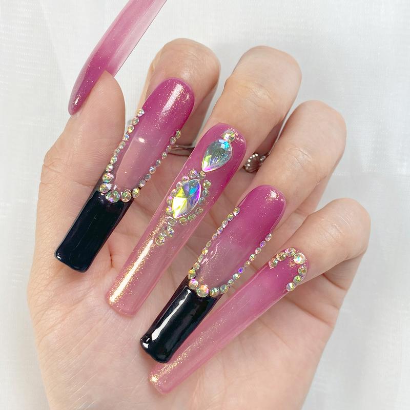 Reusable Press-On Nails Glossy Gel Finish Short Coffin Almond Easy Apply Remove Strong Hold Nail Kit for DIY Home Manicure with Nail File Glue and Storage Box