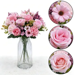 4 Packs Roses Artificial Flowers, Mixed Pink and Purple Artificial Roses, Silk Roses Flowers Fake Roses Artificial Flowers Roses Bouquet for Centerpiece Table Wedding Party Home Decor