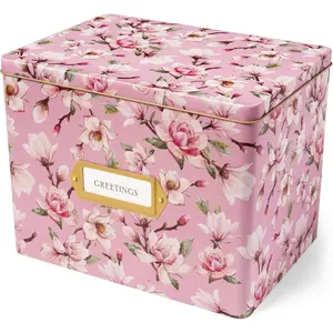 Greeting Card Organizer Box Set| Decorative Recipe Tin Box, Tab Dividers, Matching Greeting Cards and Envelopes