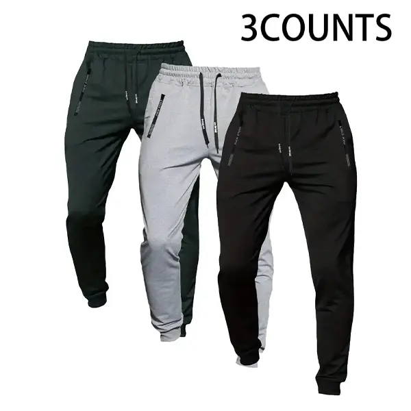 3pcs Men's Casual Joggers, 4-Season Elastic Closure Stretch Pants with Zipper Pockets, Breathable Simple Men's Uncuffed Sweatpants for Sports, Men's Sweatpants Uncuffed,summervibes Workout Athletic,clothes for back to school,first day of school outfits