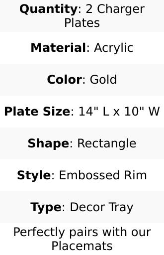 2-Pack Acrylic Serving Trays 14"x10" Rectangle Gold with Embossed Handles - Sleek Decorative Dinner Party Food Platters