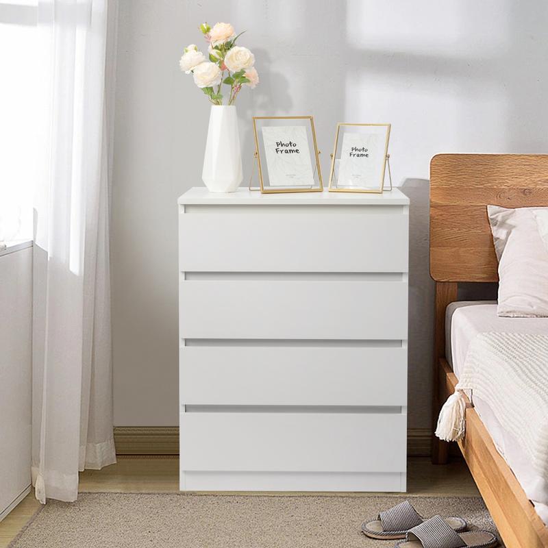 Spaco 4 Drawer Dresser, White Dresser Modern Storage Chest of Drawers 23.6L x 14.9W x 30.7H in, White Storage Cabinet with 4 Drawers for Home Office Spaco 4 Drawer Dresser, White Dresser Modern Storage Chest of Drawers 23.6L x 14.9W x 30.7H in, White Storage Cabinet with 4 Drawers for Home Office