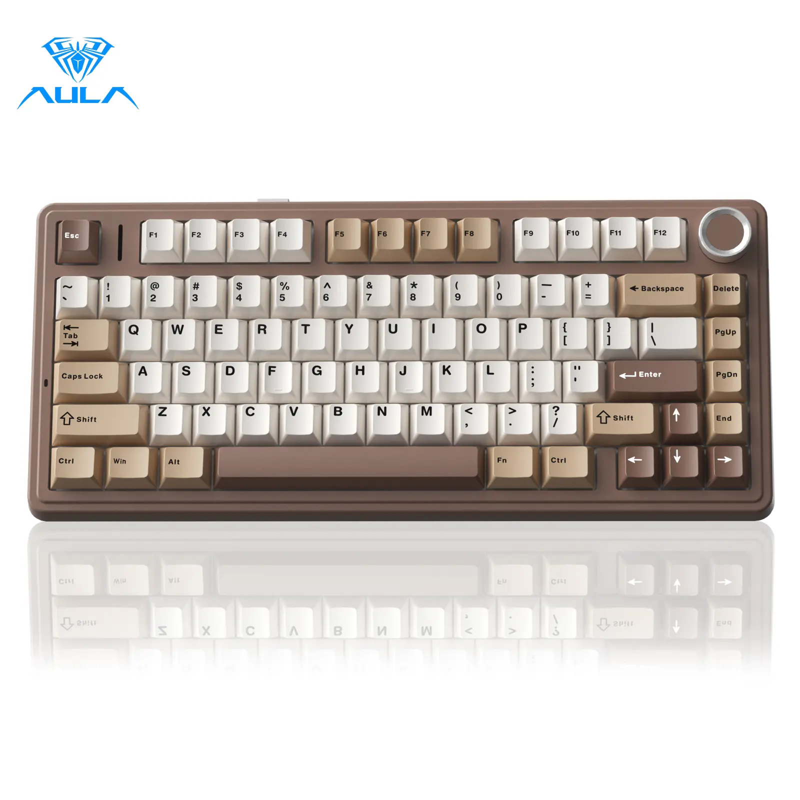 Aula F75 Mocha Brown 75% Wireless Mechanical Gaming Keyboard - Pre-lubricated Linear Switches, Tri-Mode Connection, Hot-Swappable (3/5-Pin), RGB Backlighting, Volume Knob, Creamy Sound Budget Pro Keyboard, Creamy Keyboard