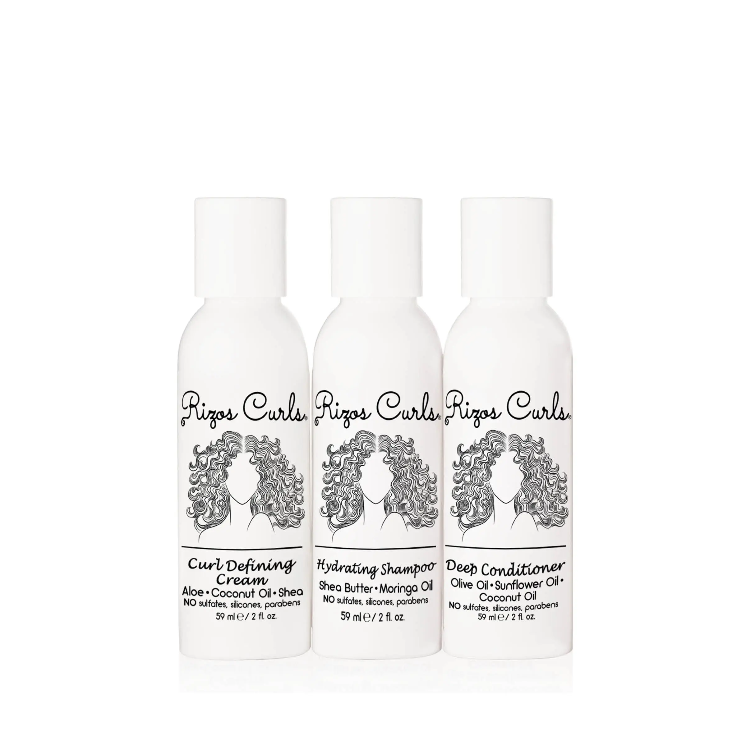 Rizos Curls Travel Kit Trio - Hydrating Shampoo, Deep Conditioner, Curl Defining Cream with Aloe Vera, Coconut Oil, Shea Butter, Moringa Oil for All Textured Hair Types