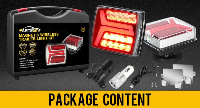 Partsam LED Wireless Trailer Lights Kit 58LED with Magnetic Towing Tail Lights, License Plate Light, Dual USB Cable, Charges for Trailers IP67 10-30V