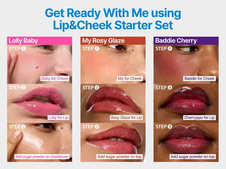 [Blush & Glow] fwee Lip & Cheek Starter Set | Soft Blur Cream Blush + Dewy Blush Duo with Multi Jelly Shimmer Balm + Mini Silicone Brush