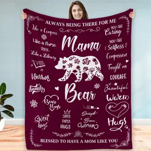 Gifts for Mom Mothers Day, Mama Blanket 60"X50", Best Mama Bear, Cool Mother Birthday Gifts, Mom Gift from Daughter Son, Soft Throw Blankets for Christmas Mother's Day