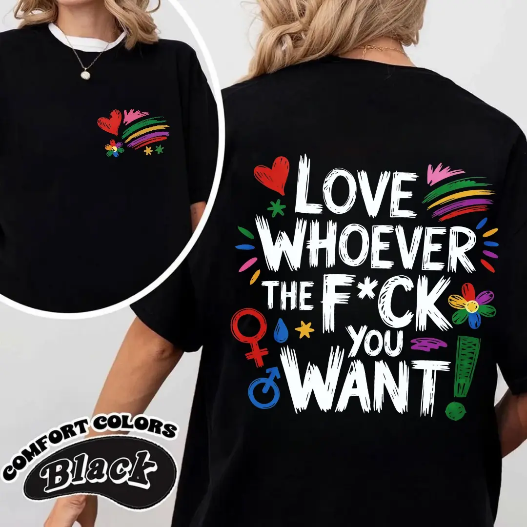 LGBTQ Love Pride Month Double-Sided Print Shirt, Love Whoever You Want Tee for Women and Men, Gay Pride Support Shirt, Rainbow Equality T-shirt, Colorful LGBT Tee,Machine Washable Casual Top,Size S-3XL
