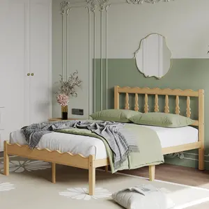 Aardhen Modern Platform Bed Frame with Wavy Headboard 14in Height No Box Spring Needed Easy Assembly with Metal Slats for Silent Stability